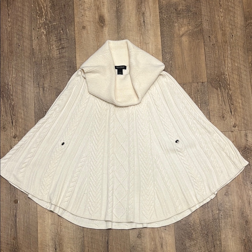 White House Black Market Elegant Cream Cable Knit Poncho Cape Sweater, Size S💄